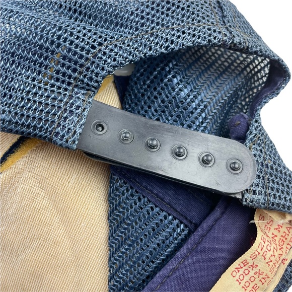 Vintage Snap-back Trucker Cap Hat Mesh Back Tractor Inn Heavy Patina Blue Boho - Picture 3 of 9